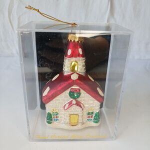 Unique Treasures Cottage House Polka Dot Home Christmas Blown Glass Ornament 4"